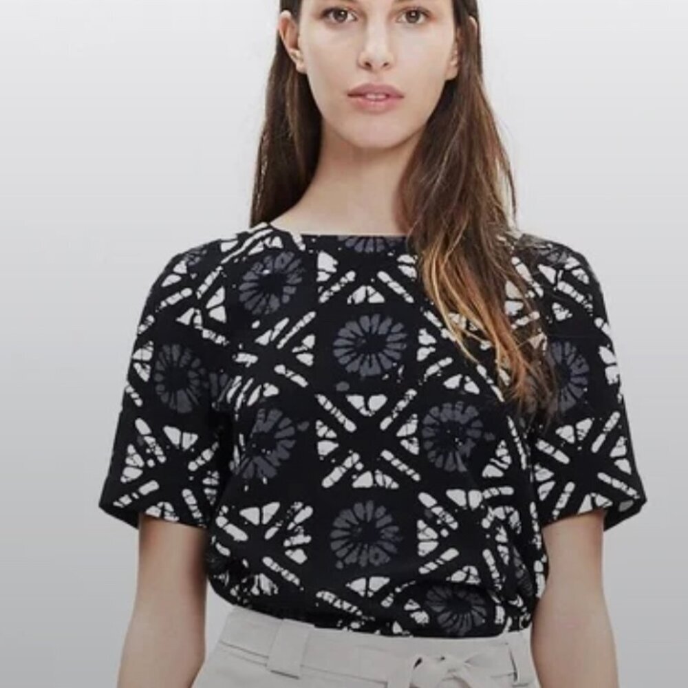Madewell Short Sleeve Black White Gray Hi Low Button Back Top Size XS